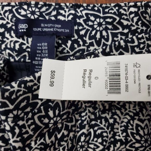 Gap slim city crop pant navy white floral 0 NEW - Picture 7 of 7